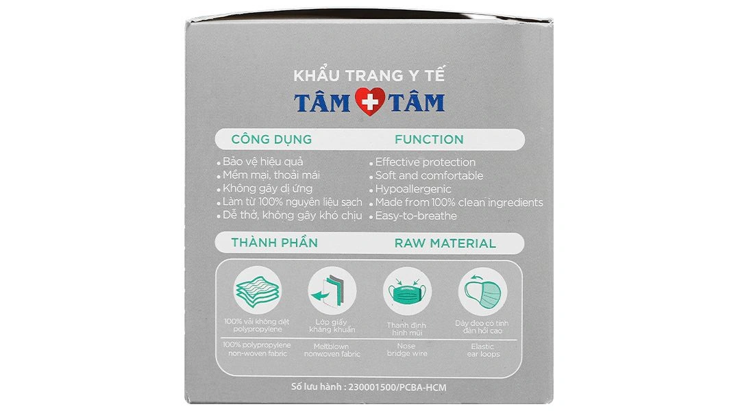 Khẩu trang y tế Tâm Tâm 4 lớp màu xám hộp 50 cái - 6