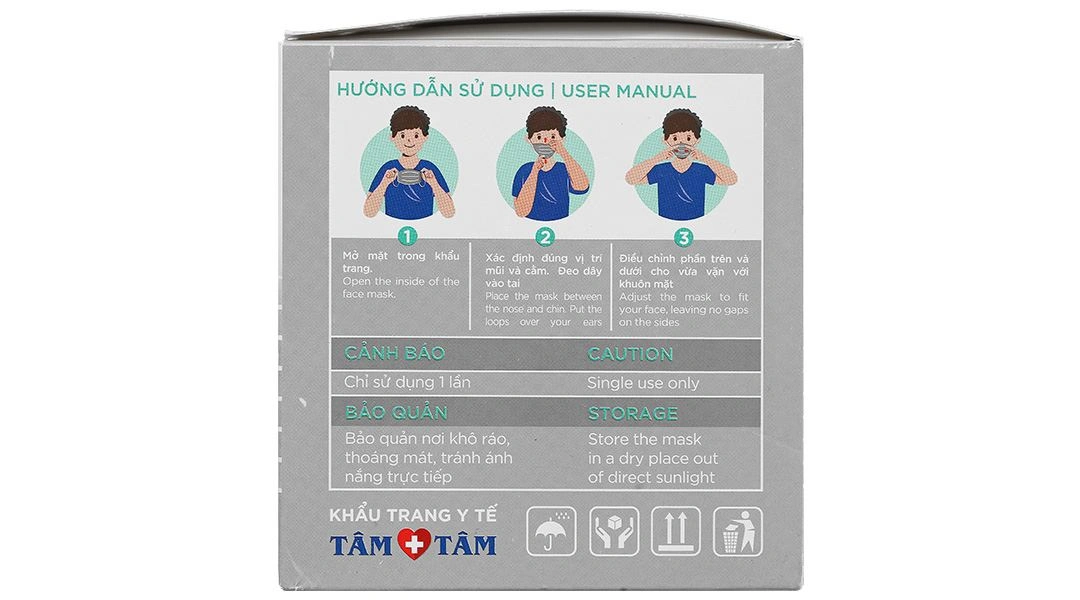 Khẩu trang y tế Tâm Tâm 4 lớp màu xám hộp 50 cái - 7