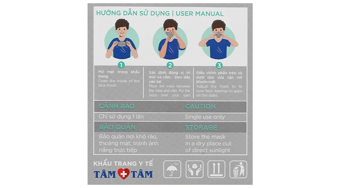 Khẩu trang y tế Tâm Tâm 4 lớp màu xám hộp 50 cái - 8
