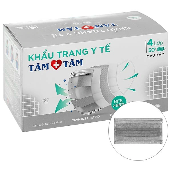 Khẩu trang y tế Tâm Tâm 4 lớp màu xám