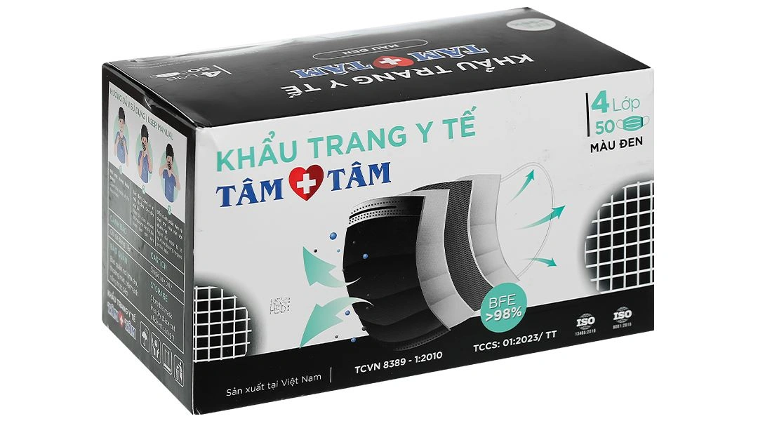 Khẩu trang y tế Tâm Tâm 4 lớp màu xám hộp 50 cái - 39