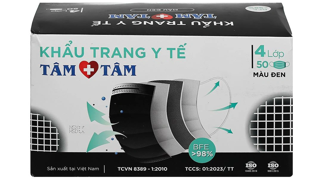 Khẩu trang y tế Tâm Tâm 4 lớp màu xám hộp 50 cái - 40