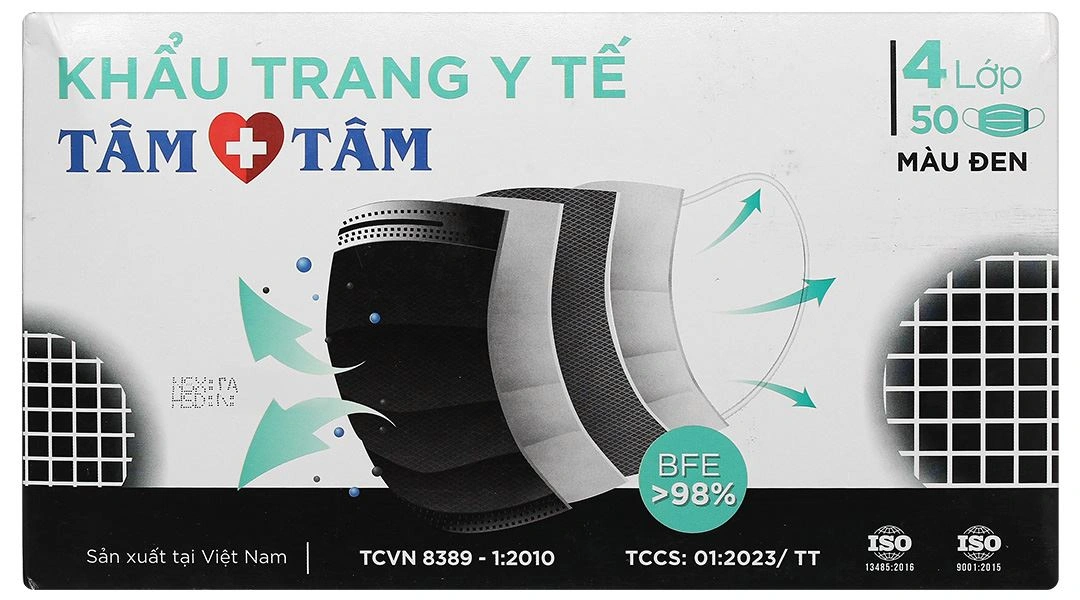 Khẩu trang y tế Tâm Tâm 4 lớp màu xám hộp 50 cái - 41