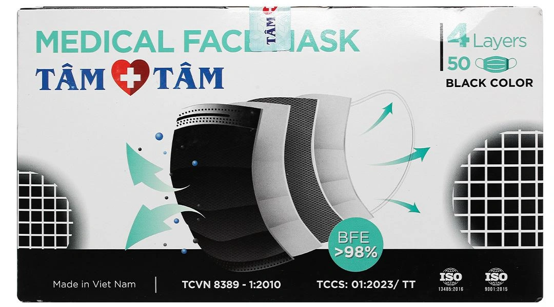 Khẩu trang y tế Tâm Tâm 4 lớp màu xám hộp 50 cái - 42