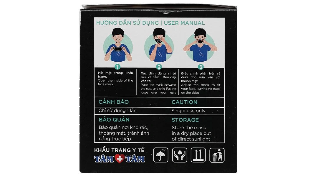 Khẩu trang y tế Tâm Tâm 4 lớp màu xám hộp 50 cái - 45