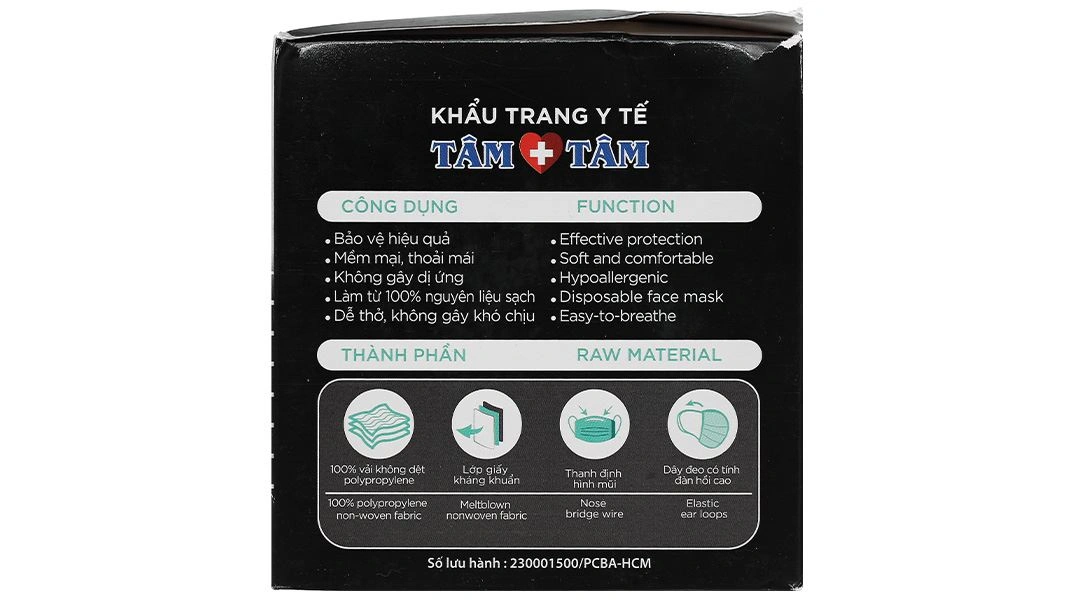 Khẩu trang y tế Tâm Tâm 4 lớp màu xám hộp 50 cái - 46