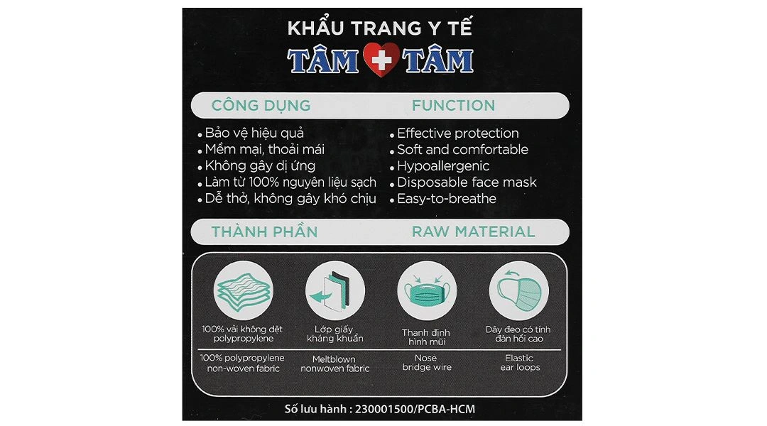 Khẩu trang y tế Tâm Tâm 4 lớp màu xám hộp 50 cái - 47