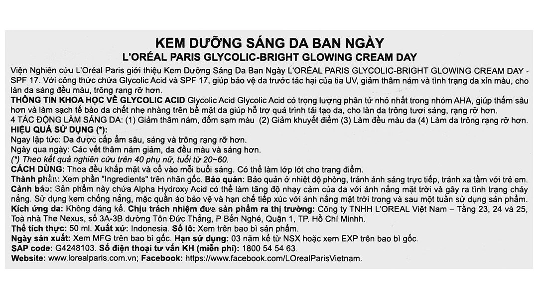 Kem L'Oréal Glycolic-Bright Glowing Cream Day làm sáng da, mờ thâm hũ 50ml - 11