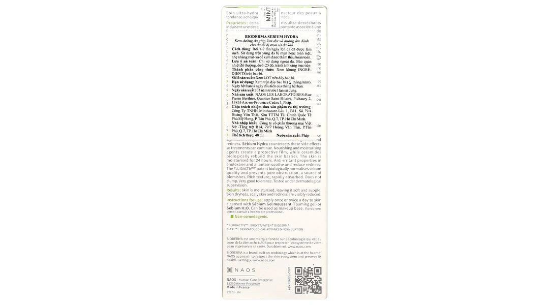 Kem Bioderma Sébium Hydra dưỡng ẩm chuyên sâu, giảm mẩn đỏ tuýp 40ml - 2