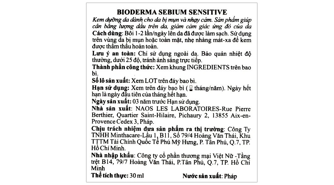 Kem Bioderma Sébium Sensitive làm dịu da, giảm mụn viêm tuýp 30ml - 7