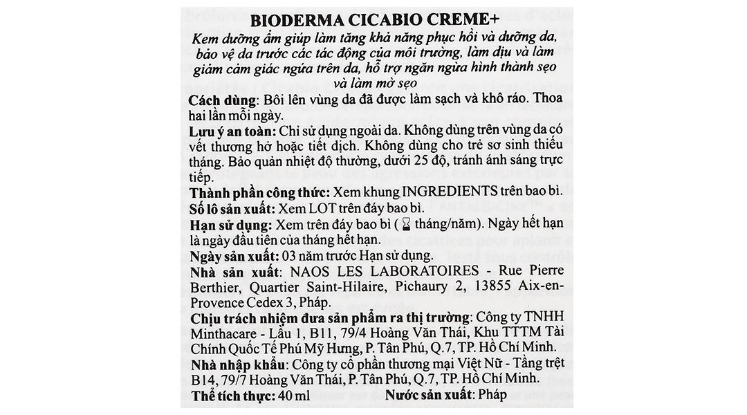 Kem Bioderma Cicabio Crème+ phục hồi và làm dịu da, làm mờ sẹo tuýp 40ml - 7