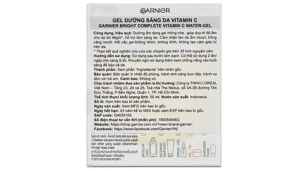 Gel Garnier Bright Complete Vitamin C giúp dưỡng ẩm, làm sáng da hũ 50ml - 4