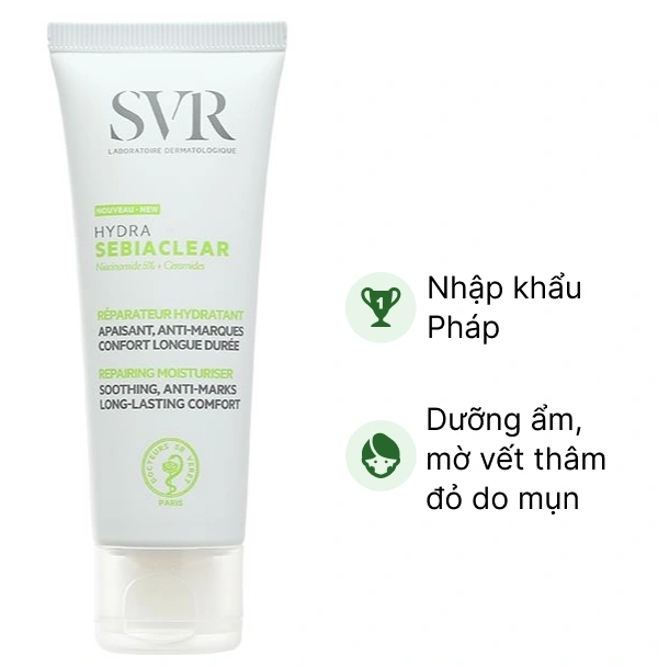 Kem dưỡng ẩm SVR Sebiaclear Hydra giúp làm dịu da, mờ vết thâm đỏ