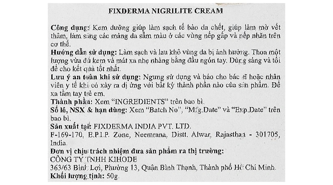 Kem dưỡng Fixderma Nigrilite làm mờ vết thâm trên cơ thể tuýp 50g - 11