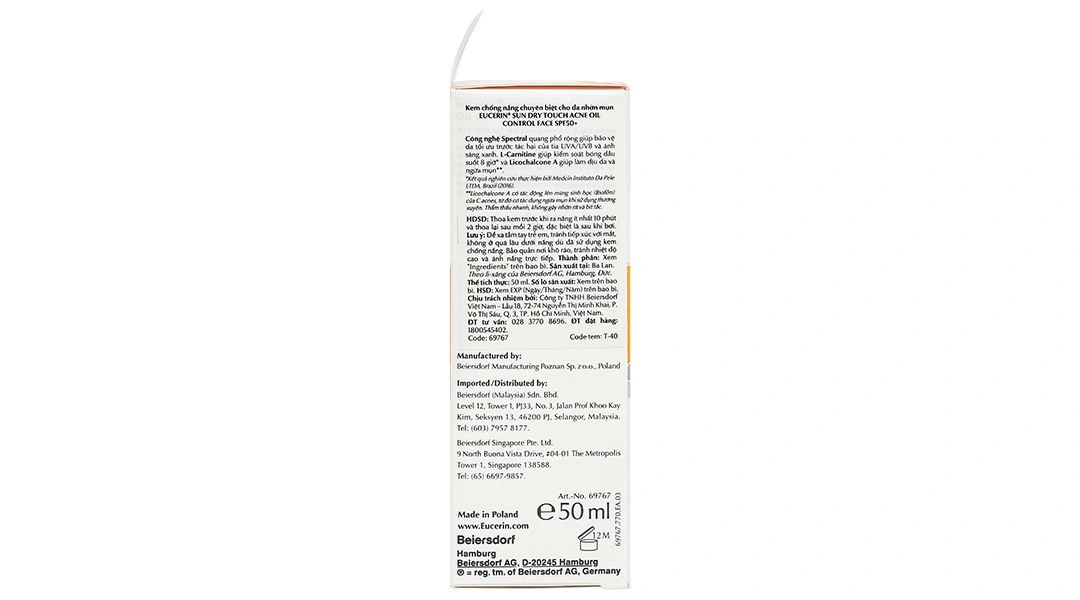 Kem chống nắng Eucerin Sun Dry Touch Acne Oil Control Face SPF 50+/PA++++ cho da nhờn mụn chai 50ml - 22
