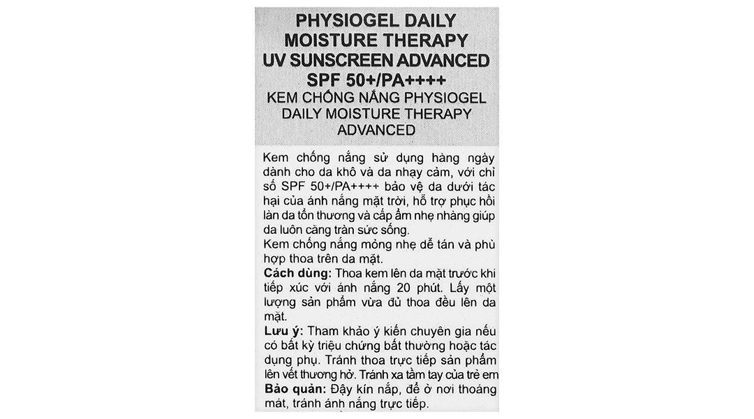 Kem chống nắng Physiogel Daily Moisture Therapy Advanced SPF50+/PA++++ dưỡng ẩm tuýp 30ml - 1