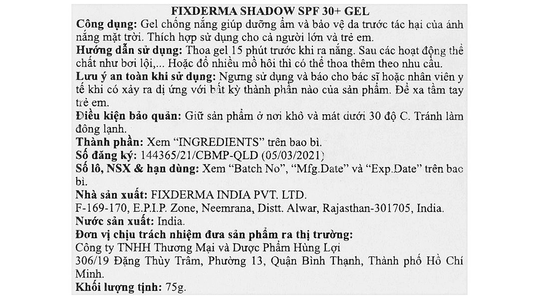 Gel chống nắng Fixderma Shadow SPF 30+/PA+++ giúp dưỡng ẩm và bảo vệ da tuýp 75g - 11