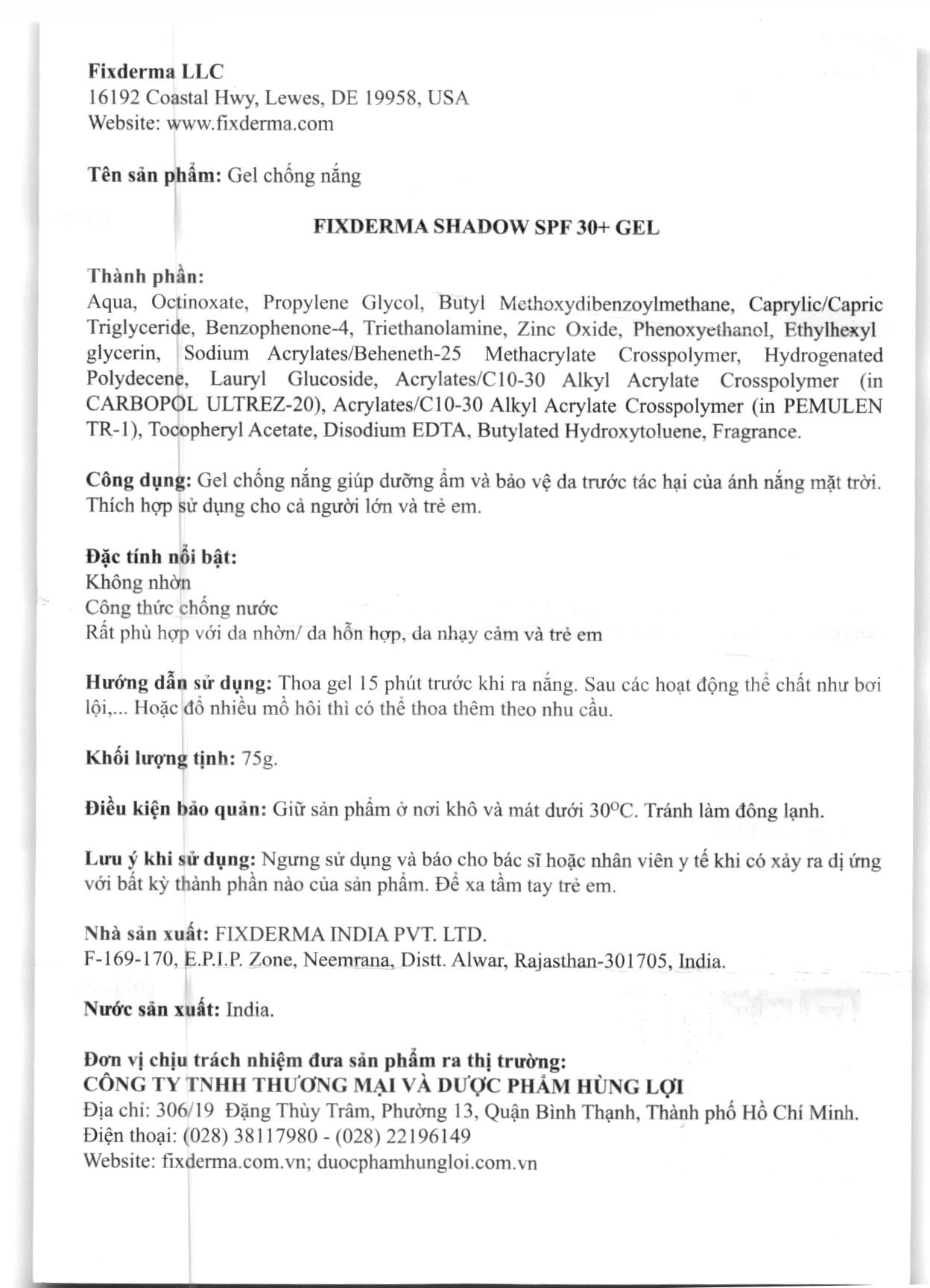 Gel chống nắng Fixderma Shadow SPF 30+/PA+++ giúp dưỡng ẩm và bảo vệ da tuýp 75g - 14