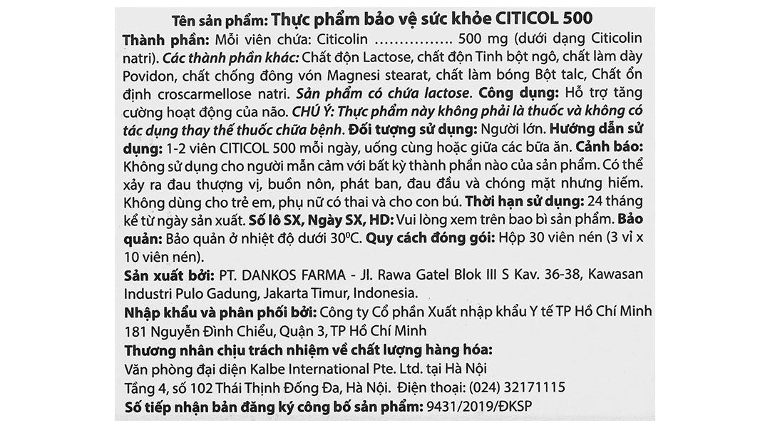 Thực phẩm bảo vệ sức khỏe Citicol 500 hộp 30 viên - 8