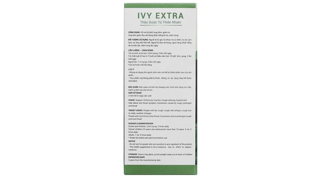 Ivy Extra hỗ trợ giảm ho, long đờm chai 90ml - 20