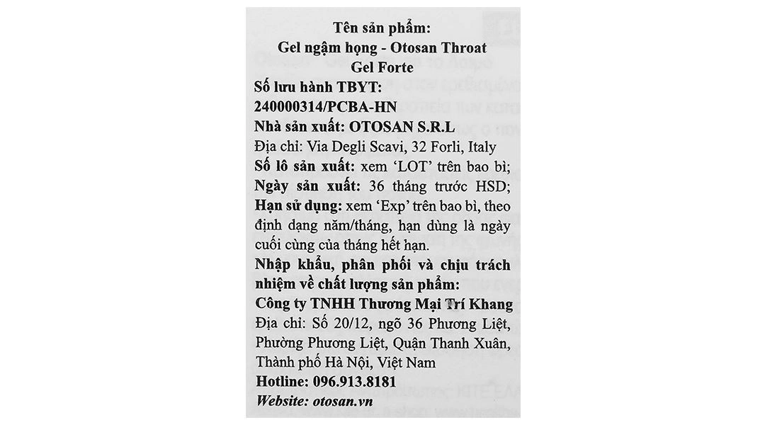 Gel Ngậm Họng Otosan Throat Gel Forte Hộp 14 Gói X 10ml - 9