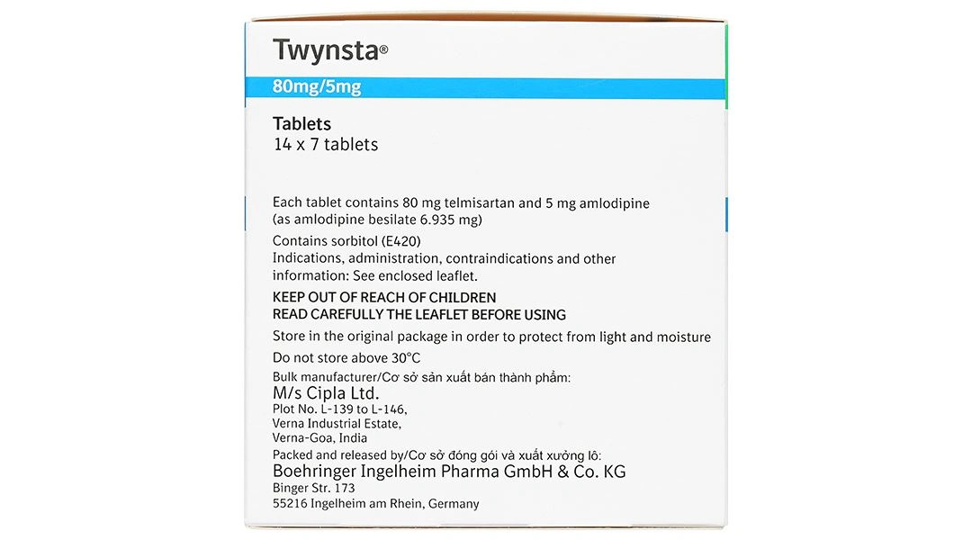 Twynsta 80mg/5mg điều trị tăng huyết áp vô căn (14 vỉ x 7 viên) - 2
