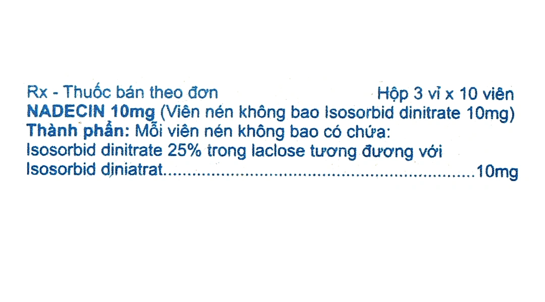 Nadecin 10mg điều trị đau thắt ngực, suy tim sung huyết (3 vỉ x 10 viên) - 5