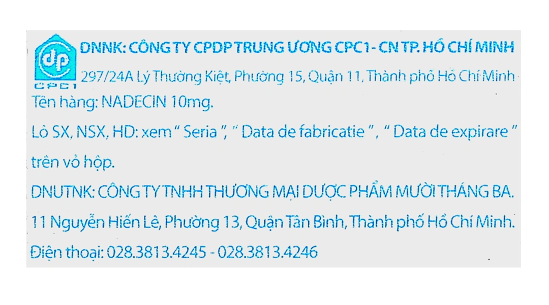 Nadecin 10mg điều trị đau thắt ngực, suy tim sung huyết (3 vỉ x 10 viên) - 6