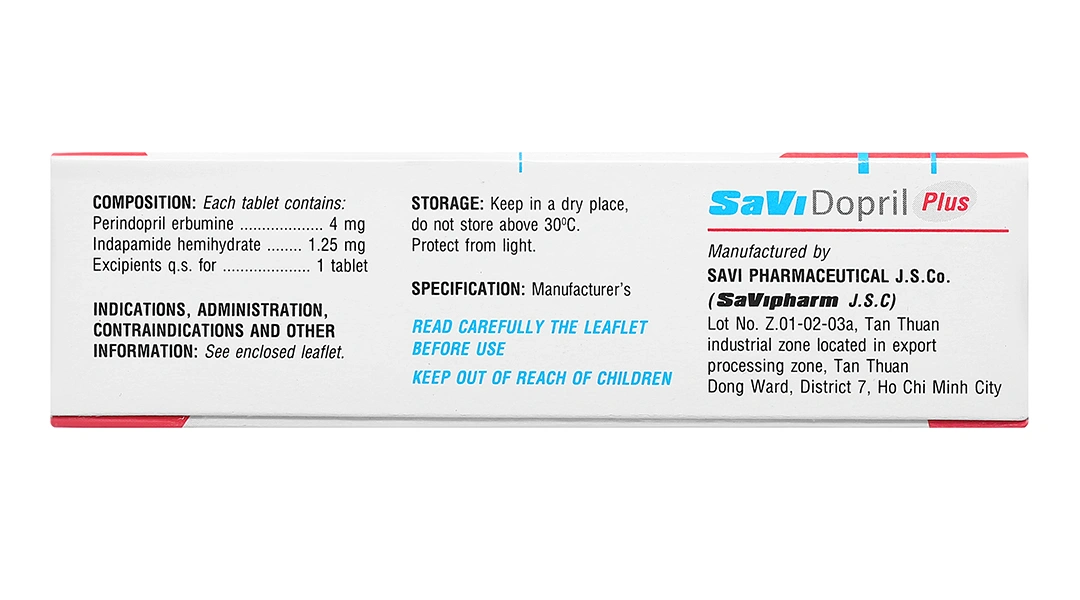 Savidopril Plus trị tăng huyết áp (3 vỉ x 10 viên) - 2