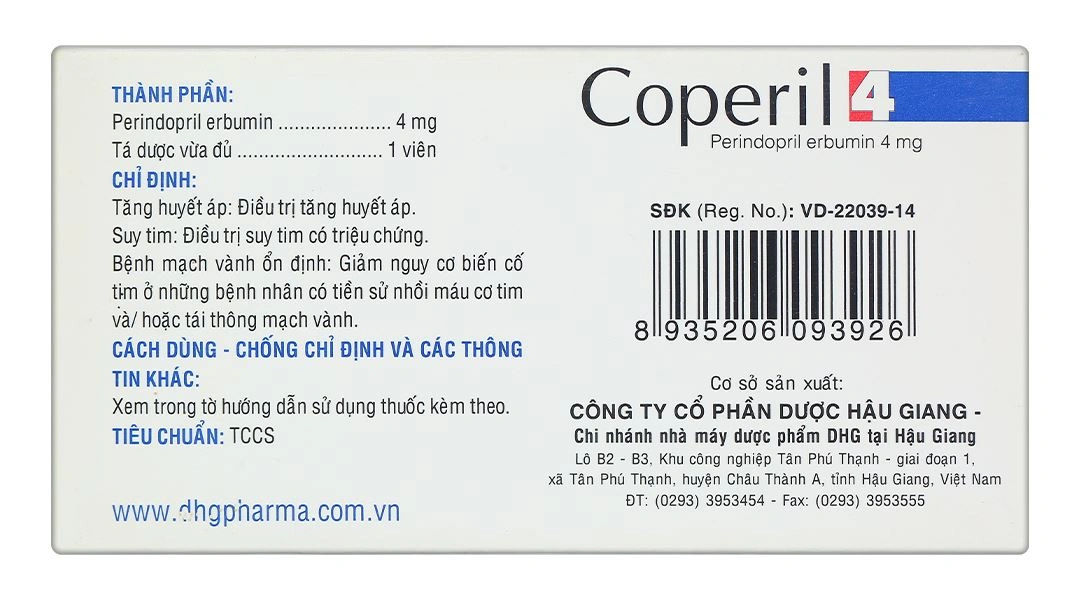 Coperil 4 điều trị tăng huyết áp, suy tim có triệu chứng (1 vỉ x 30 viên) - 1