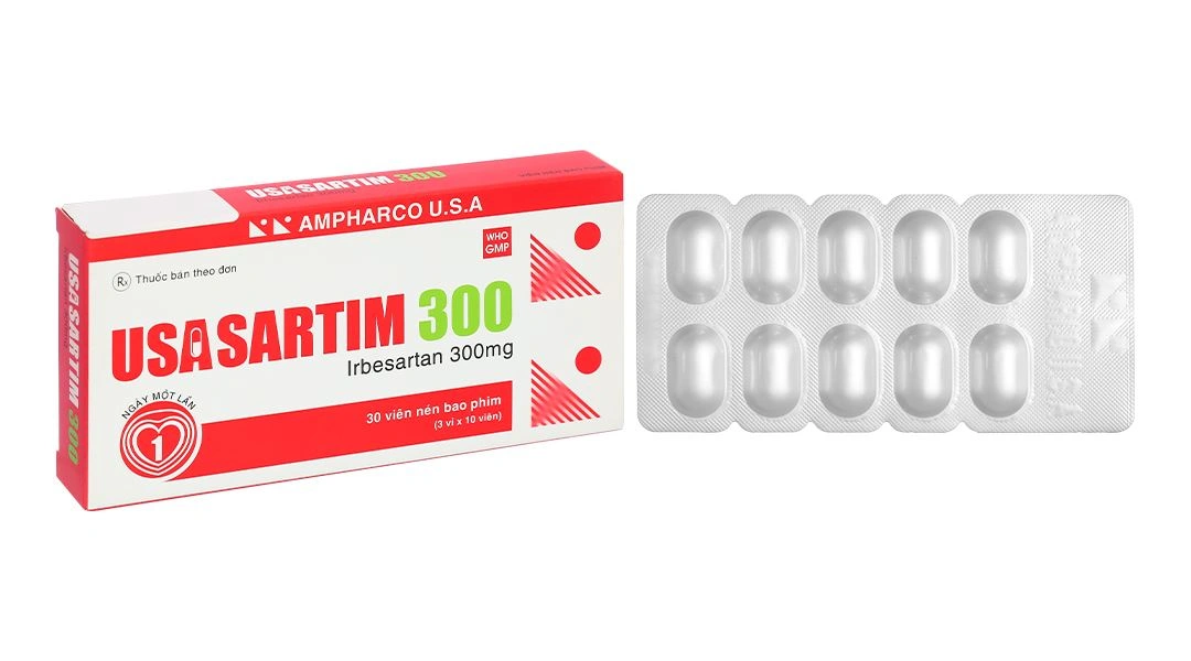 Usasartim 300mg trị tăng huyết áp, bệnh lý thận trên bệnh nhân đái tháo đường type 2 (3 vỉ x 10 viên) - 