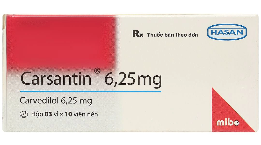 Carsantin 6.25mg điều trị tăng huyết áp, đau thắt ngực (3 vỉ x 10 viên) - 1