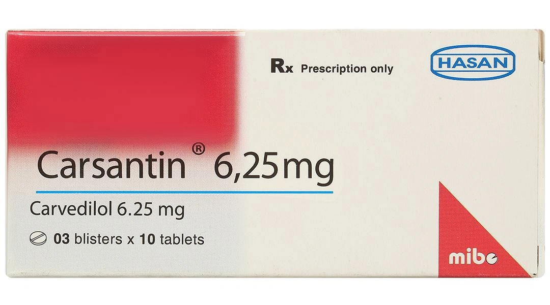 Carsantin 6.25mg điều trị tăng huyết áp, đau thắt ngực (3 vỉ x 10 viên) - 2