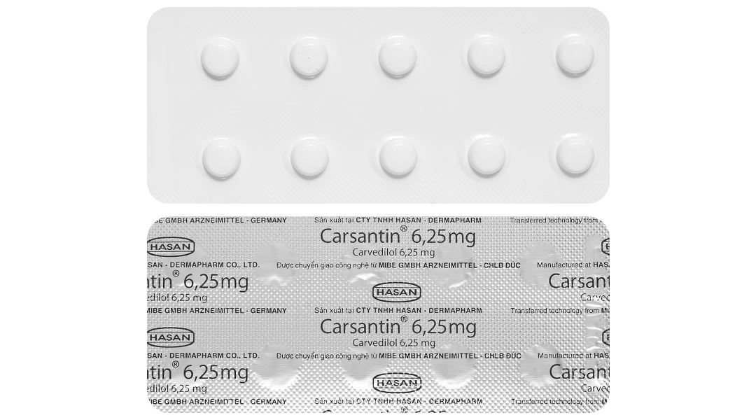 Carsantin 6.25mg điều trị tăng huyết áp, đau thắt ngực (3 vỉ x 10 viên) - 7