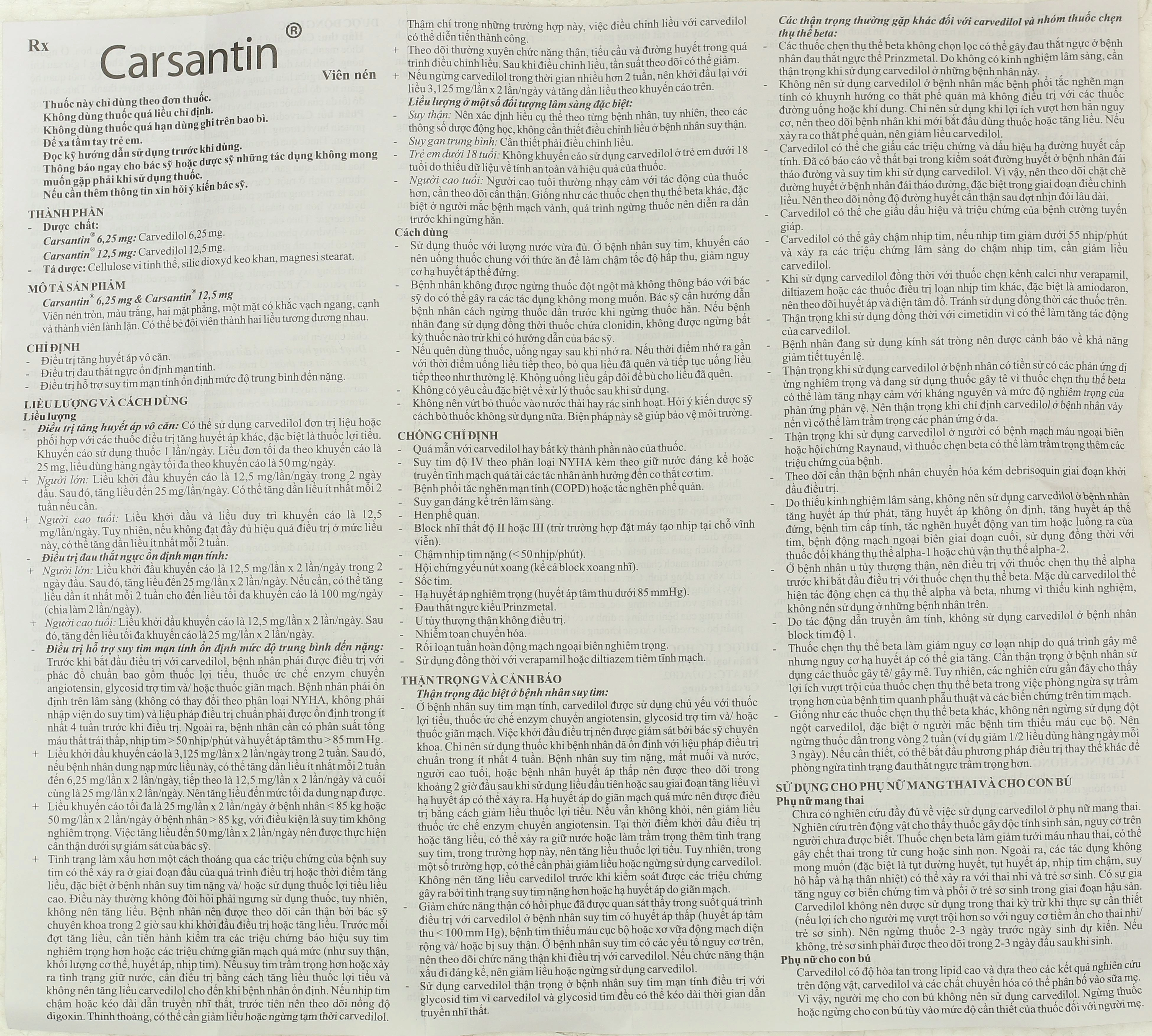 Carsantin 6.25mg điều trị tăng huyết áp, đau thắt ngực (3 vỉ x 10 viên) - 8