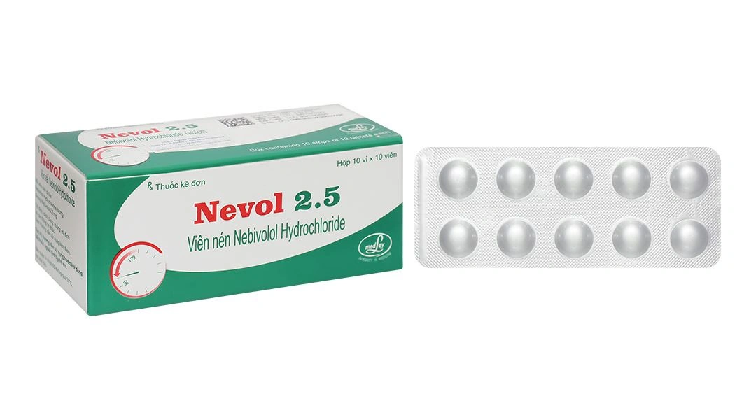 Nevol 2.5 điều trị tăng huyết áp vô căn, suy tim mạn tính (10 vỉ x 10 viên) - 