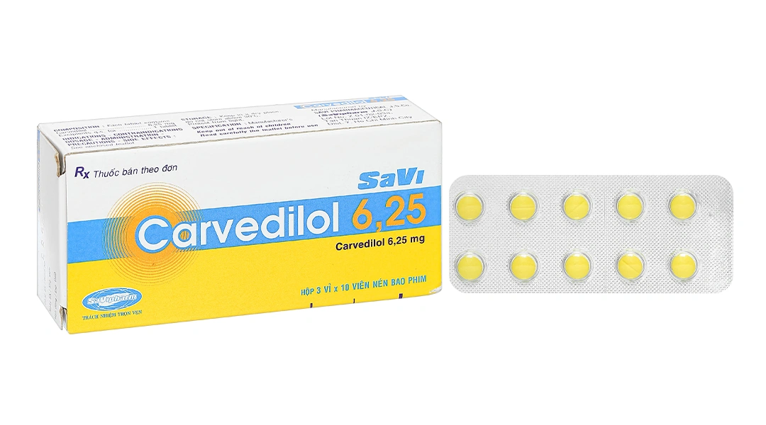 Savi Carvedilol 6.25mg trị tăng huyết áp (3 vỉ x 10 viên) - 