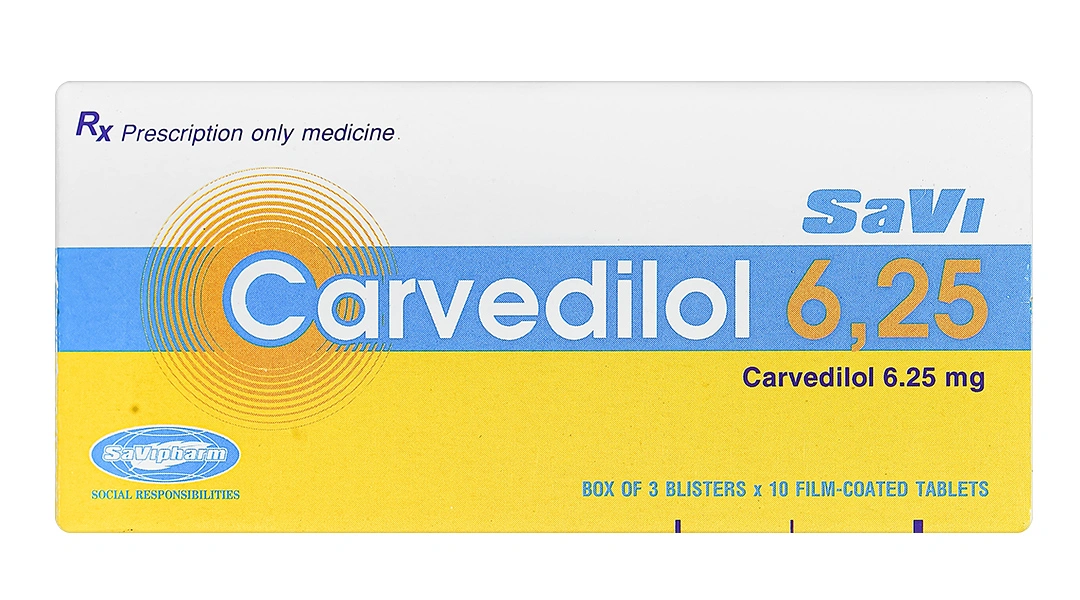 Savi Carvedilol 6.25mg trị tăng huyết áp (3 vỉ x 10 viên) - 1