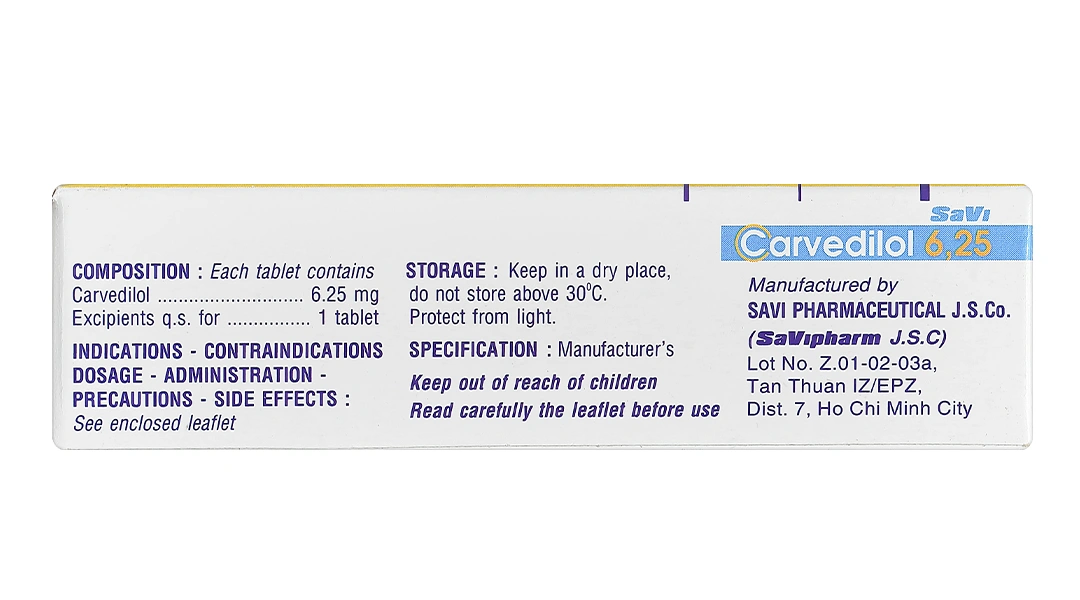 Savi Carvedilol 6.25mg trị tăng huyết áp (3 vỉ x 10 viên) - 2