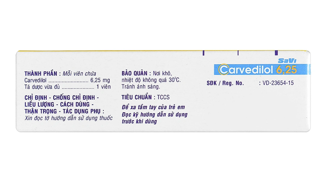 Savi Carvedilol 6.25mg trị tăng huyết áp (3 vỉ x 10 viên) - 3