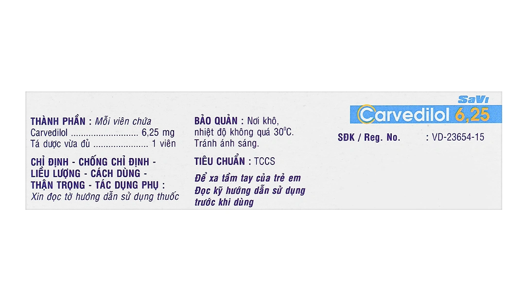 Savi Carvedilol 6.25mg trị tăng huyết áp (3 vỉ x 10 viên) - 4
