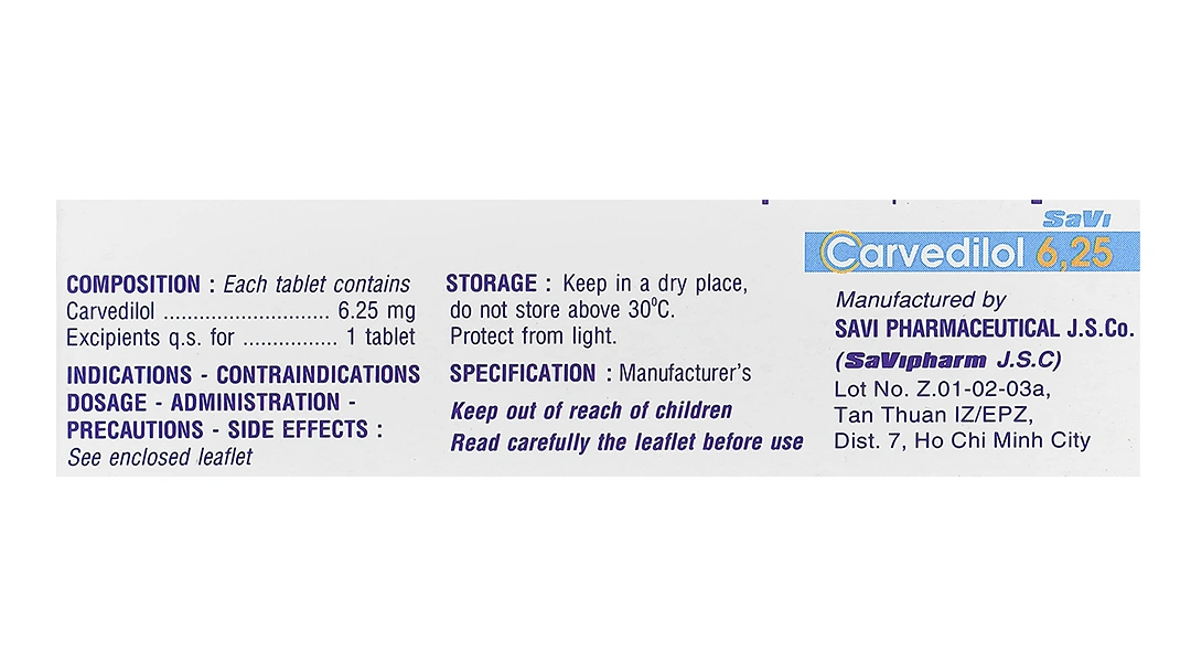 Savi Carvedilol 6.25mg trị tăng huyết áp (3 vỉ x 10 viên) - 5