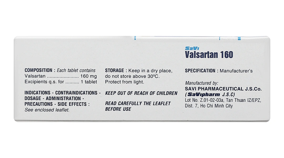 Savi Valsartan 160 trị tăng huyết áp, suy tim (3 vỉ x 10 viên) - 2