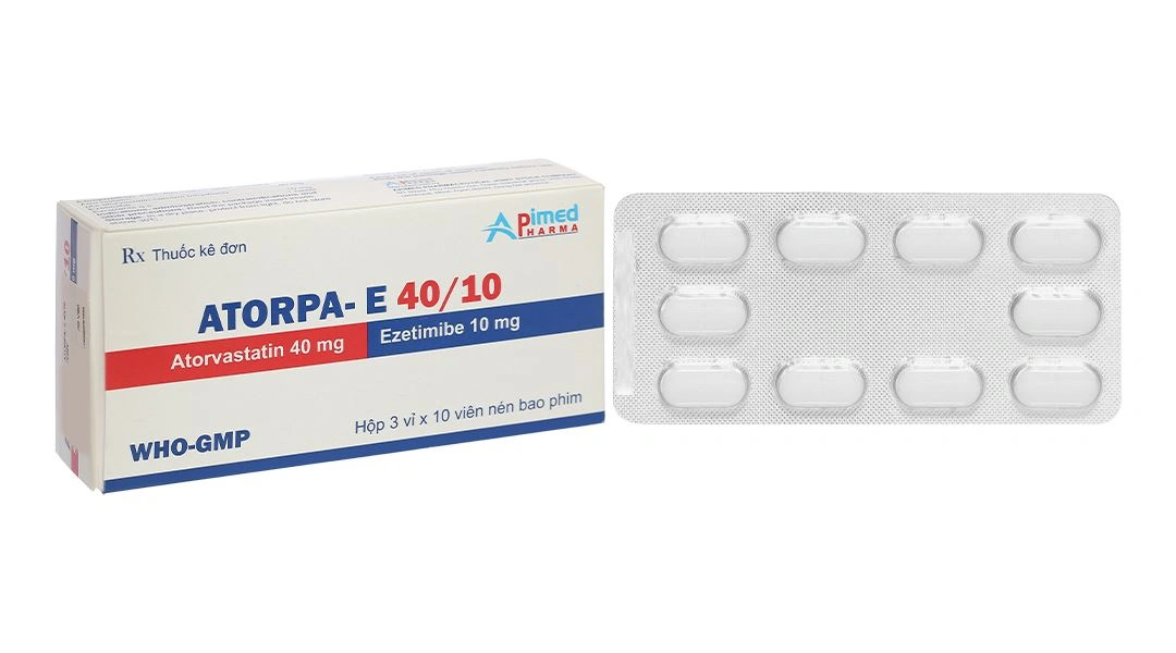 Atorpa-E 40/10 phòng ngừa bệnh tim mạch và trị tăng cholesterol máu (3 vỉ x 10 viên) - 