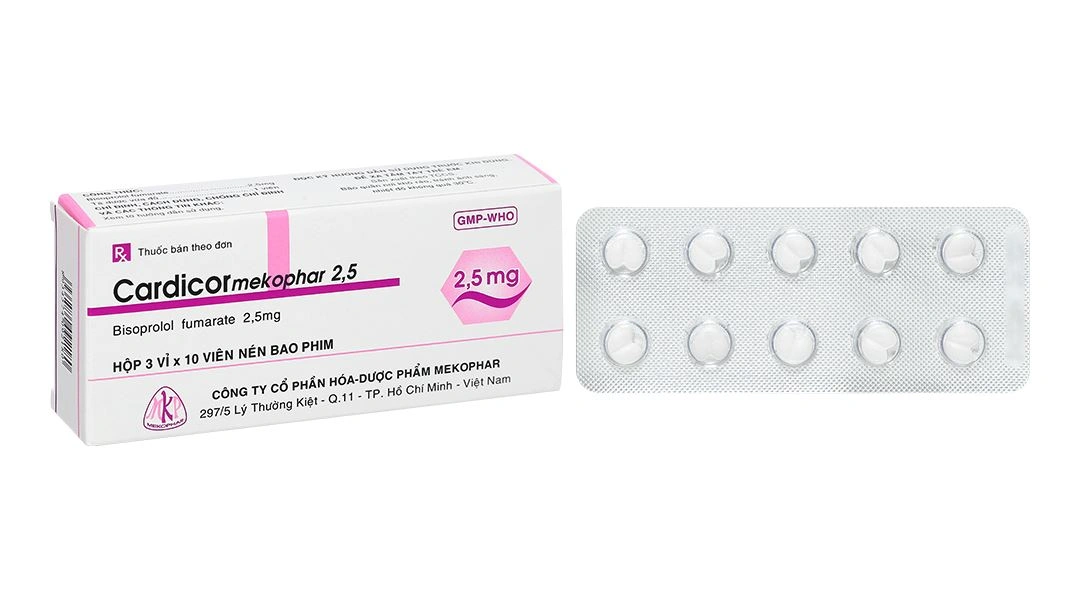 Cardicormekophar 2.5 điều trị tăng huyết áp, đau thắt ngực (3 vỉ x 10 viên) - 