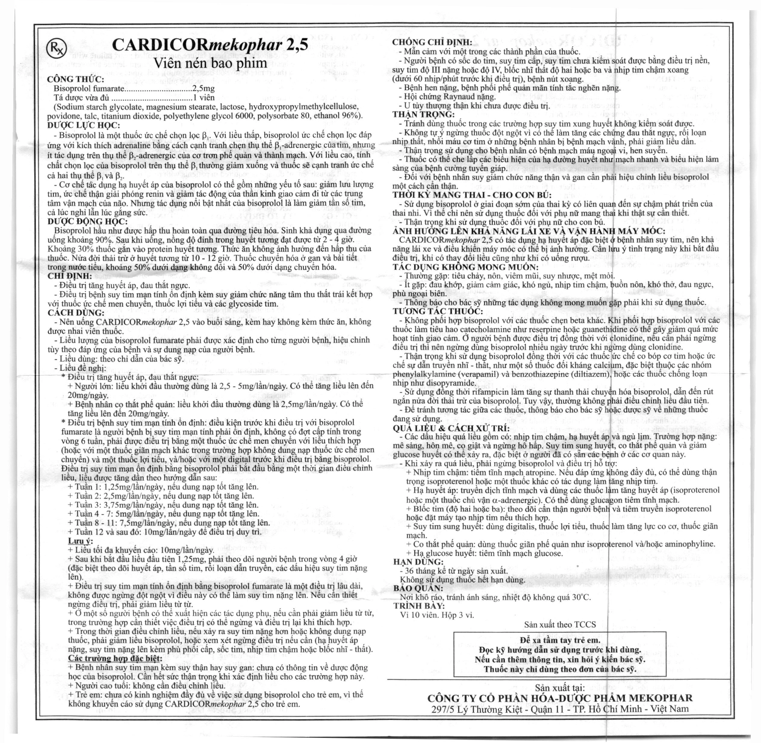 Cardicormekophar 2.5 điều trị tăng huyết áp, đau thắt ngực (3 vỉ x 10 viên) - 4