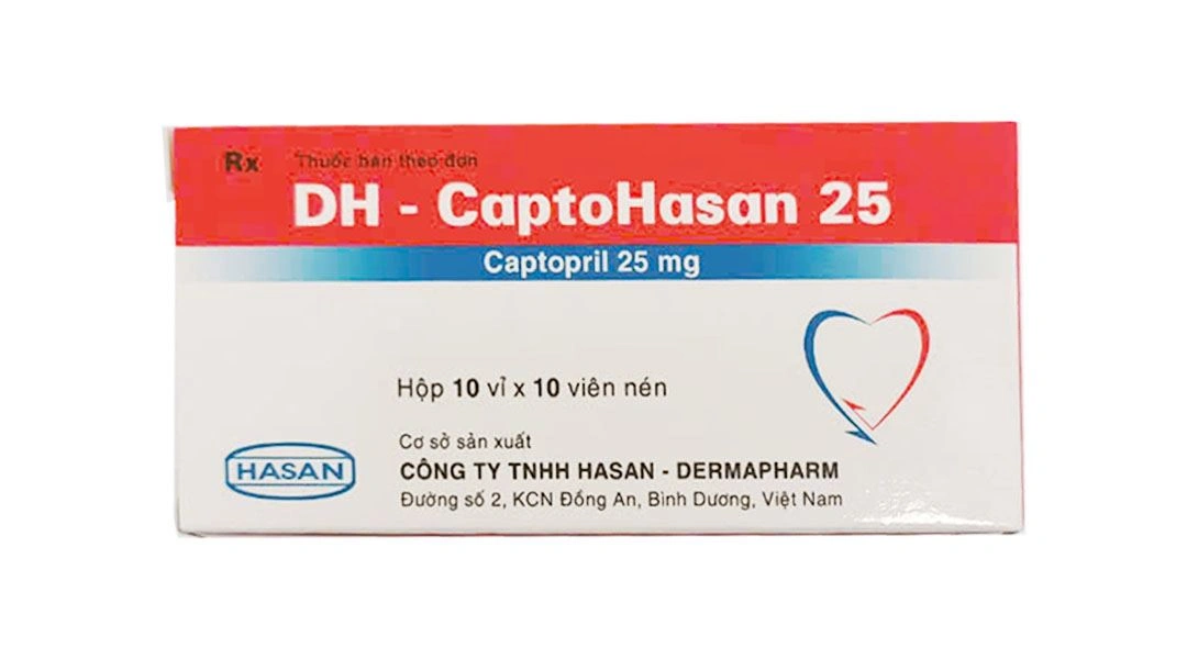 DH-Captohasan 25 điều trị tăng huyết áp, suy tim, sau nhồi máu cơ tim (10 vỉ x 10 viên) - 