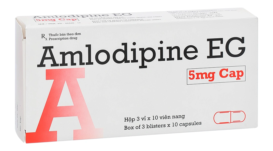 Amlodipine EG 5mg trị tăng huyết áp, đau thắt ngực (3 vỉ x 10 viên) - 