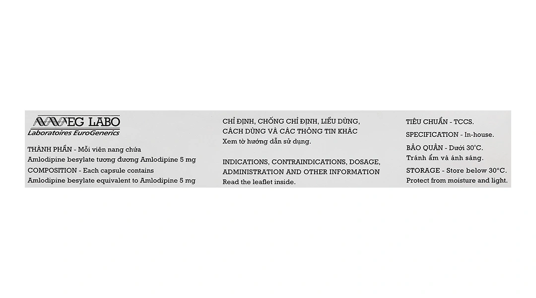 Amlodipine EG 5mg trị tăng huyết áp, đau thắt ngực (3 vỉ x 10 viên) - 4