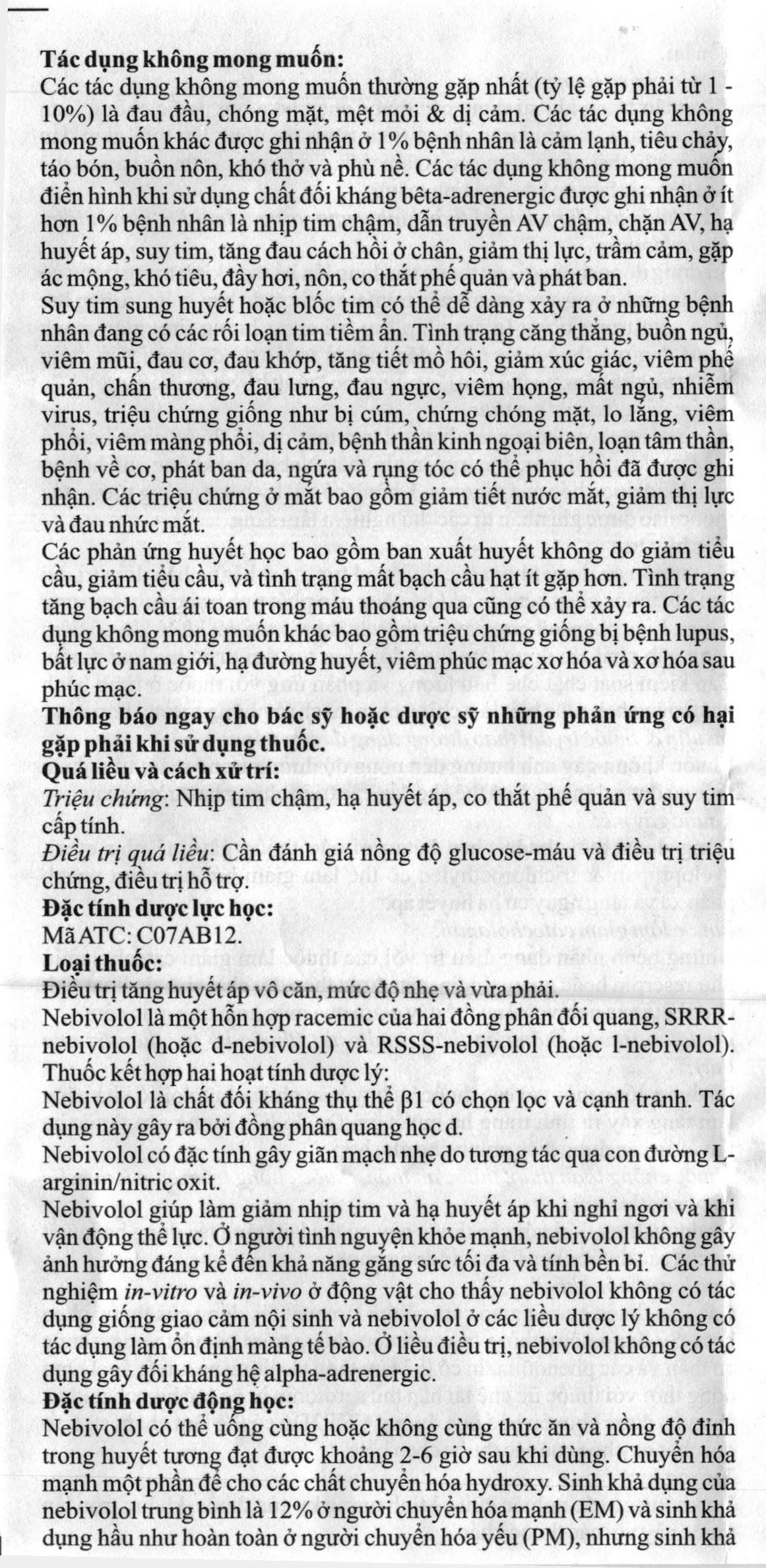 Nevol 5 điều trị tăng huyết áp vô căn (10 vỉ x 10 viên) - 8